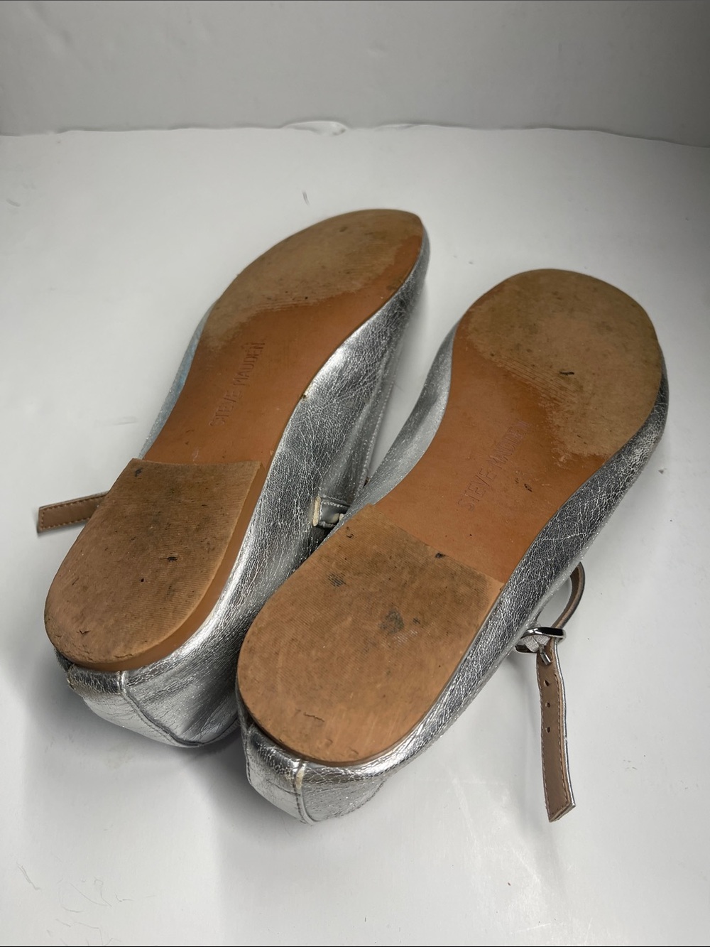 Madden Girl by Steve Madden Metallic Silver Mary Jane Ballet Flats. - Picture 7 of 7